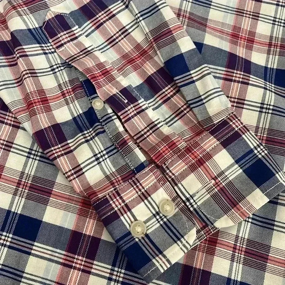 [M]Banana Republic Camden Fit Blue Red White. Plaid  Button Dress Shirt - Picture 3 of 8